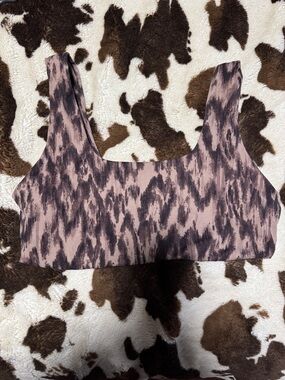 GAP Mauve and Charcoal Ikat-Style Square Neck Crop Top